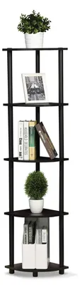 Obrázok produktu pre Rohový regál Furinno s 4 priehradkami, drevený, tmavý orech, rozmer 29,46 x 29,46 x 146,56 cm