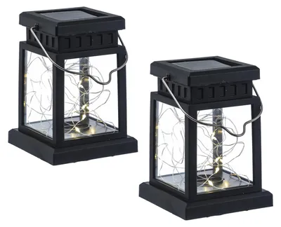 Produktbild von LED Solar Mini Laternen - 20 warmweiße LED - Dämmerungssensor - H: 12,5cm - schwarz - 2er Set