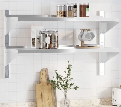 Zdjęcie produktu dla Maison Exclusive – półka ścienna z 2 półkami, 100 x 30 x 60 cm, srebrna stal nierdzewna