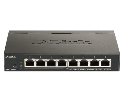 Zdjęcie produktu dla D-Link DGS-1100-08PV2/B, Zarządzany, L2/L3, Gigabit Ethernet (10/100/1000), Pełny dupleks, Obsługa PoE