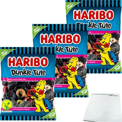 Produktbild von Haribo Dunkle Tüte 3er Pack (3x175g Packung) + usy Block
