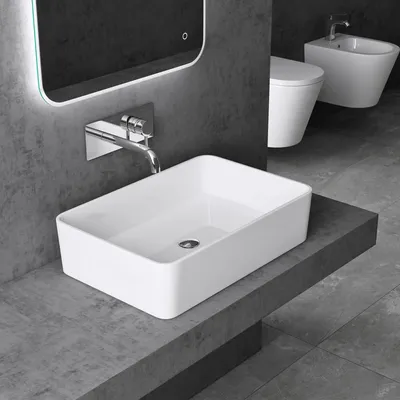 Image de doporro Lavabo Vasque à Poser Solid Surface Rectangulaire Blanc 60x40x15cm Colossum102