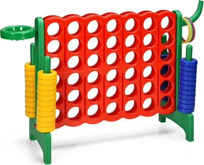 Produktbild von GOPLUS Riesiges 4 Gewinnt Spiel, Strategiespiel mit 42 Ringen, Basketballkorb & Wurfspiel & Schnellspannhebel, 4 in Einer Reihe für Kinder & Erwachsene