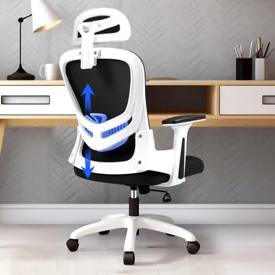 Zdjęcie produktu dla Ergonomiczne krzesło biurowe - Regulowane podłokietniki - Podparcie lędźwiowe i zagłówek - Oddychająca siatka