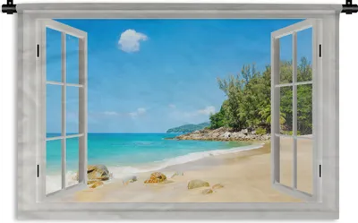 Produktbild von MuchoWow® Wandteppich Wandbehang Aussicht - Wasser - Strand 60x40 cm Tapisserie Dekoration Wandtuch - Wanddekorationen
