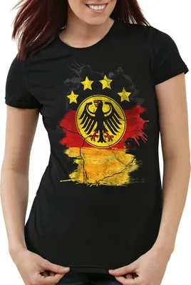 Produktbild von style3 Deutschland Wappen EM 2021 2022 Damen T-Shirt Fußball Europameisterschaft Trikot Germany Bundes-Adler WM, Farbe:Schwarz, Größe:M