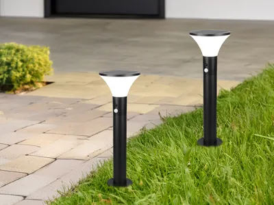 Produktbild von 2er SET Hybrid Pollerleuchte mit Bewegungsmelder Solar und Strom, Wegbeleuchtung