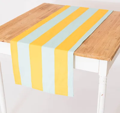 Produktbild von Tischläufer Streifen hellblau gelb 40x160cm von SCHÖNER LEBEN.