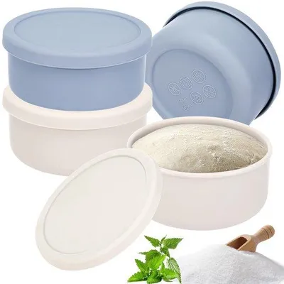 Productafbeelding van Ibenzoa® Siliconen gistcontainers, set van 4 (4 x 700 ml) – luchtdichte deksels, 14,5 x 6,5 cm, hittebestendig tot 230°C, geschikt voor pizzadeeg, geschikt voor magnetron en vaatwasser