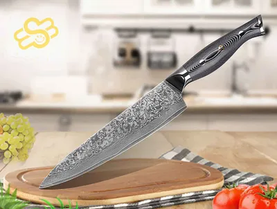 Produktbild von Kochmesser Küchenmesser Carbon Damast-Klinge Damastmesser Messer 62 Lagen V10 Stahl