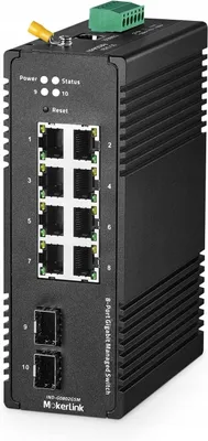 Zdjęcie produktu dla Digitus Przemysłowy 8+2 portowy zarządzalny przełącznik Gigabit Ethernet PoE L2, Zarządzany, L2, Gigabit Ethernet (10/100/1000), Pełny dupleks