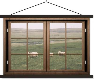 Produktbild von MuchoWow® Textilposter Durchsichtig - Schafe - Tiere 150x100 cm mit schwarzem Rahmen - Schlafzimmer