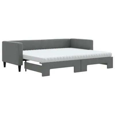 Image de Lit de jour avec gigogne et matelas gris foncé 80x200 cm tissu