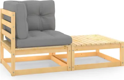 Immagine prodotto di Set da lounge per giardino, composto da 2 pezzi, con cuscini, in legno massello di pino