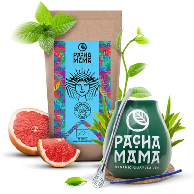 Produktbild von Pachamama - Guayusa Tee Set Terere 100g - Keramik Mate Becher 350ml - Hoher Koffeingehalt - 100% Blätter Luftgetrocknet - Mit Bombilla