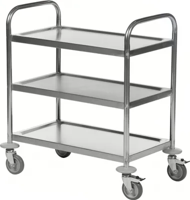 Produktbild von Kongamek Edelstahl- Tischwagen rostfrei mit 3 Böden 825x500mm mit Polyurethanbereifung und Bremse