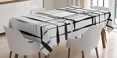 Obrázok produktu pre ABAKUHAUS Moderné umenie Obrus, monochromatický minimalistický vzor s asymetrickými mriežkami, 140 x 170 cm, biela čierna