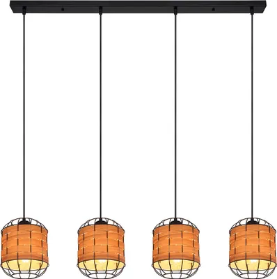 Produktbild von Hängeleuchte, 4 Flammig, Holzoptik, Metall schwarz, L 100 cm