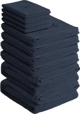 Produktbild von Sansibar Handtuch Set Frottier-Serie Classic Nr. 5 (Set, 10-tlg), hochwertige Ton-in-Ton Säbelstickerei, blau