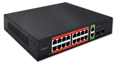 Zdjęcie produktu dla Switch Niezarządzalny Qoltec Przełącznik Sieciowy Gigabit Ethernet Poe | 16X Rj45 | 2X Rj45 Uplink | 2X Sfp | 1000 Mb/S