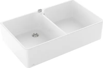 Produktbild von Villeroy & Boch VB Spülstein 90 X Spülstein Doppelbecken 639002 900x550mm Weiß Alpin CeramicPlus