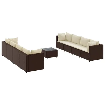 Produktbild von 9-tlg. Garten-Lounge-Set mit Kissen Braun Poly Rattan