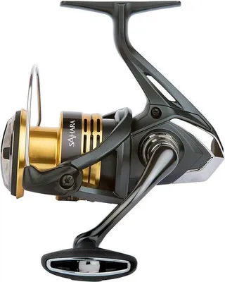A studio shot of a fishing reel against a white background.