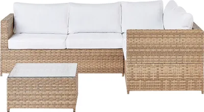 Produktbild von BELIANI Lounge Set Hellbraun Rattan 2-Teilig Modern 4-Sitzer Ecksofa Linksseitig mit Couchtisch Auflagen Cremeweiß Terrasse Outdoor Gartenmöbel