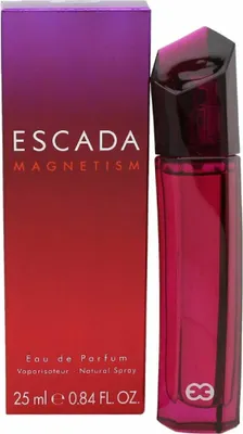 A perfume bottle and its packaging are displayed side-by-side against a white background.