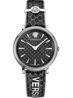 Zdjęcie produktu dla Versace VE8100919 V-Circle Lady srebrny szary czarny skórzany pasek zegarek damski NOWOŚĆ