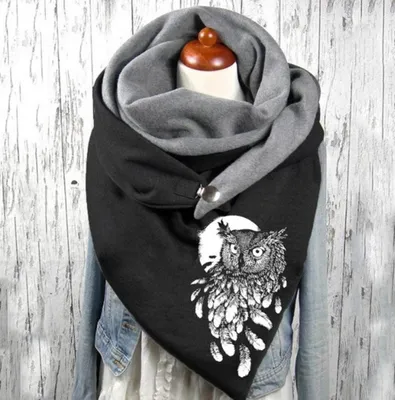 Produktbild von Damen Schals Warmer Dreieckschal(Schwarz,Style C) weicher Winterschal Herbstschal Frauen Deckenschal Mode Drucken Halstuch Scarf Poncho Cape mit Knopf Soft Wrap