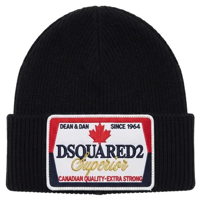 Zdjęcie produktu dla Czapka zimowa uni Dsquared2, wykonana z wełny, w kolorze czarnym