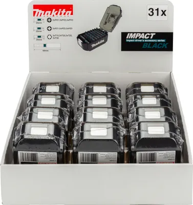 Produktbild von Makita Display 12x Impact Black Bit-Set 31-tlg.