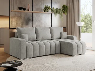 Produktbild von MKS MEBLE Sofa mit Schlaffunktion - Ecksofa mit Schlaffunktion und Bettkasten - Sofa 3 Sitzer - Schlafsofa - Couch - Schlafsofa mit Bettkasten - Kirasso L - Hellgrau Stukture