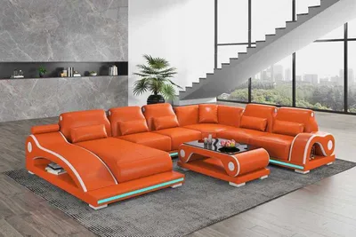 Produktbild von Wohnlandschaft XXL Sofa U Form Groß Ecksofa Ledersofa Orange Sofas Neu