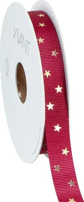 Zdjęcie produktu dla Świąteczna wstążka dekoracyjna ciemnoczerwona ze złotymi gwiazdkami 15 mm x 20 m Świąteczna wstążka do dekoracji prezentów