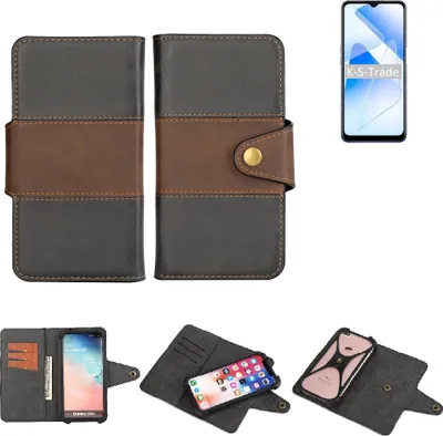 Produktbild von K-S-Trade Handyhülle Schutzhülle Hülle Bookstyle Wallet-Case kompatibel mit Oppo A53s 5G Bumper Rundumschutz schwarz-braun 1x