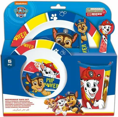 Zdjęcie produktu dla Zestaw talerzy Paw Patrol - 5-częściowy zestaw naczyń dla dzieci nadający się do kuchenki mikrofalowej z antypoślizgową podstawą