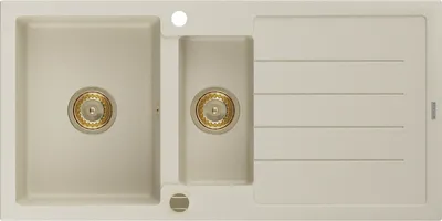 Produktbild von Mexen Andres 1,5-Becken-Granitspüle mit Abtropffläche 1000 x 500 mm, Beige, Siphon Gold - 6515101510-69-G