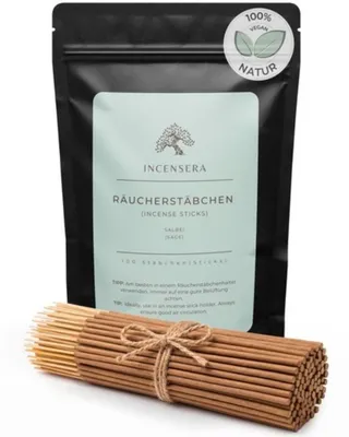 Produktbild von Salbei Räucherstäbchen, 100 Stück, weißer Salbei, Räucherstäbchen zum Ausräuchern, für Meditation und Yoga