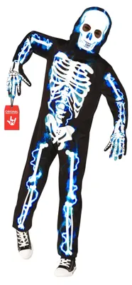 Immagine prodotto di Costume scheletro Costume da scheletro travestimento - Blu neon - Con cappuccio e guanti - Per Halloween e feste