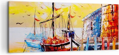 Produktbild von Bild auf Leinwand - Leinwandbild - Boot Segel Meer - 120x50cm - Wand Bild - Wanddeko - Wandbilder - Leinwanddruck - Bilder - Kunstdruck - Wanddekoration - Leinwand bilder - Wandkunst - AB120x50-3435