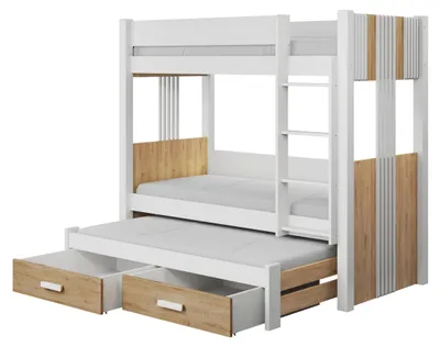 Obrázek produktu pro Patrová postel pro tři 90x190 ELVA 2 - bílá / dub artisan, pravé provedení