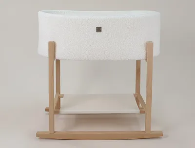 Produktbild von Moseskorb mit Gestell mit Schaukelfunktion mit Matratze Babykorb mit Schaukelgestell - Teddy Ecru von KleinBaby Moseskorb Babykorb mit Wiege Gestell
