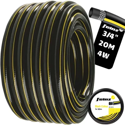 Produktbild von Gartenschlauch verstärkt FEINZ - 3/4' - 20m - Schwarz - langlebig und flexibel - ideal für Gartenpflege