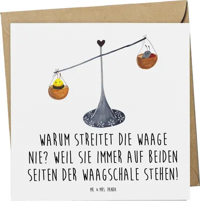 Produktbild von Mr. & Mrs. Panda Glückwunschkarte Waage Harmonie - Weiß - Geschenk, Grußkarte, faltkarte, anlasskarte, Klappkarte, Tierkreiszeichen, Geschenke Sternzeichen, Astrologie