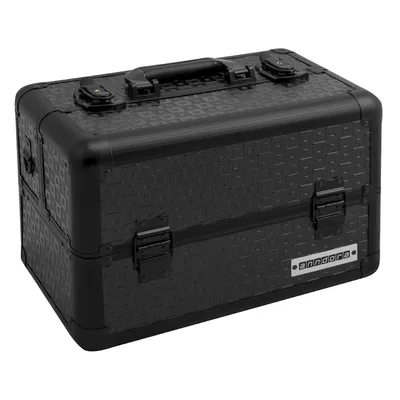 Produktbild von Beauty Case Schminkkoffer Kosmetikkoffer Schmuckkoffer - schwarz -Robuste schwarz Metallecken, variable Fächer. - Schwarz