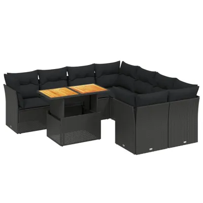 Produktbild von Modulares Garten-Loungeset, 9-teilig, mit verstellbarem Tisch, Poly Rattan Schwarz, inkl. Kissen mit abnehmbaren Bezügen