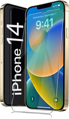 Two iPhones are shown, one in the foreground with a screen protector, and another in the background.