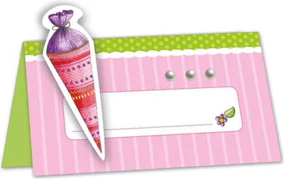 Produktbild von 3D-Tischkarte pink Hallo Schule 5x9cm 6er Blister